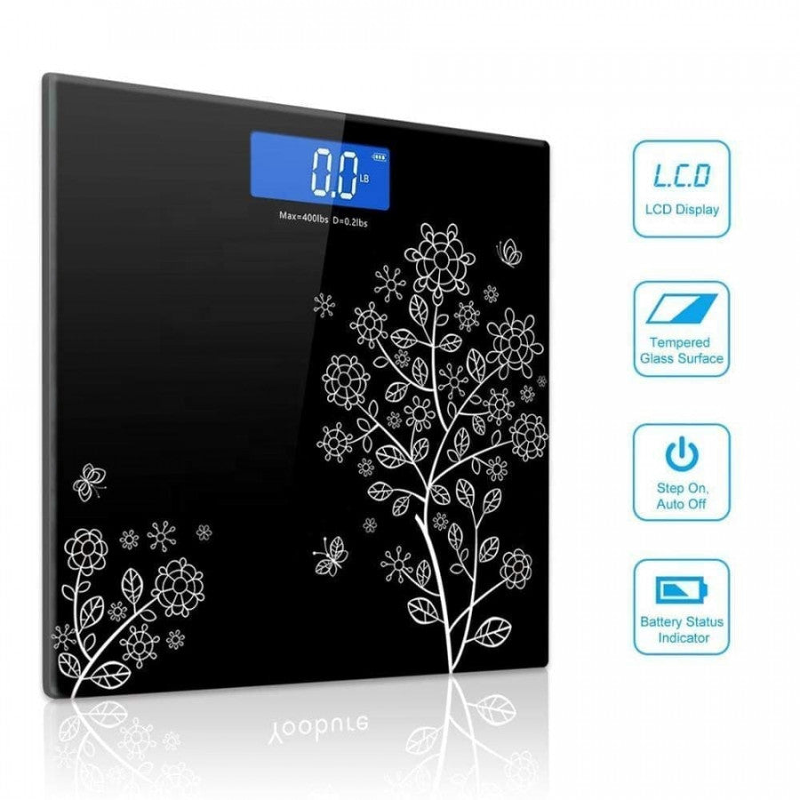 (6)FLOWER DESIGN BLACK BATHROOM SCALE