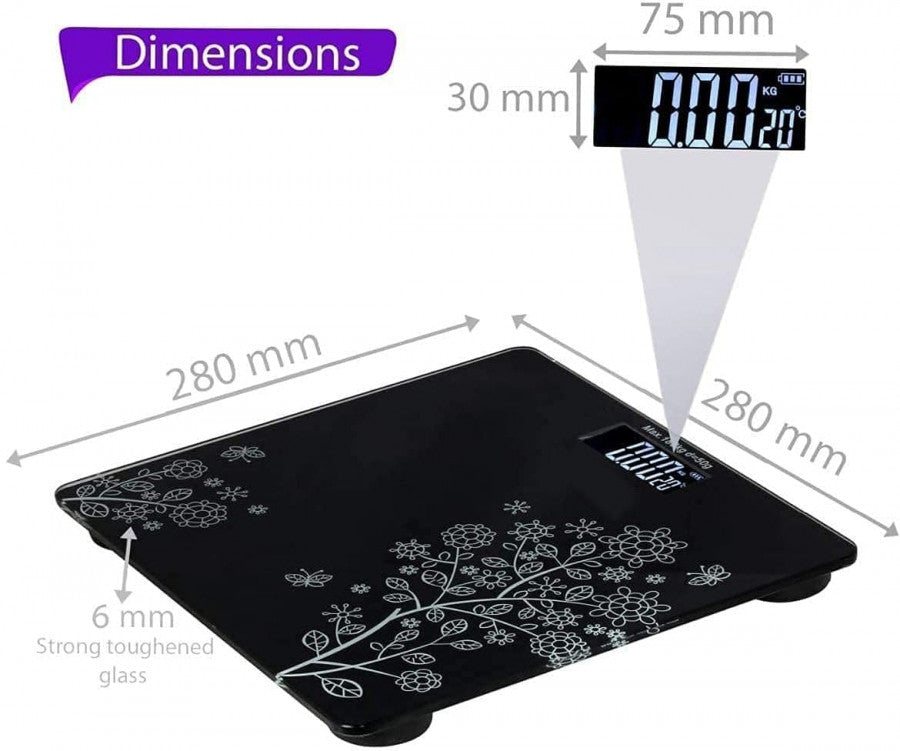 (6)FLOWER DESIGN BLACK BATHROOM SCALE