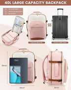 LARGE TRAVEL BACKPACK FOR WOMEN & MEN, 40L CARRY ON BACKPACK FOR AIRPLANES