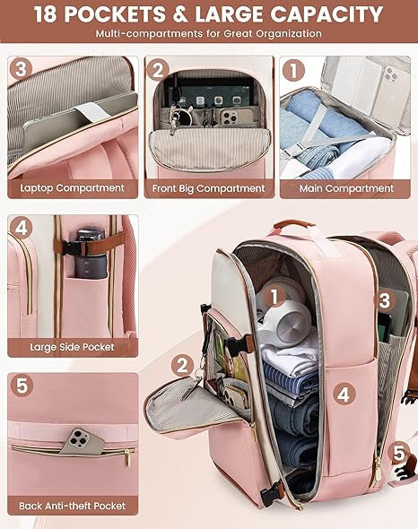 LARGE TRAVEL BACKPACK FOR WOMEN & MEN, 40L CARRY ON BACKPACK FOR AIRPLANES
