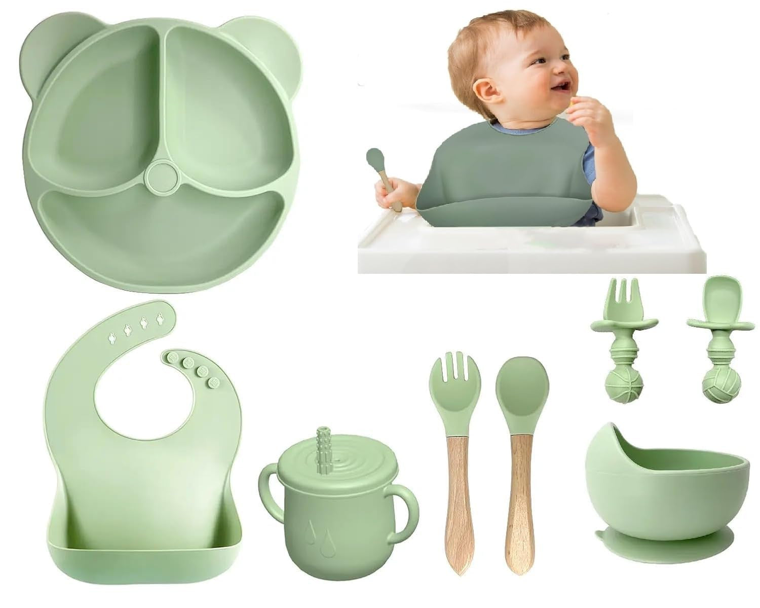 8 PCS SILICONE BABY FEEDING SET