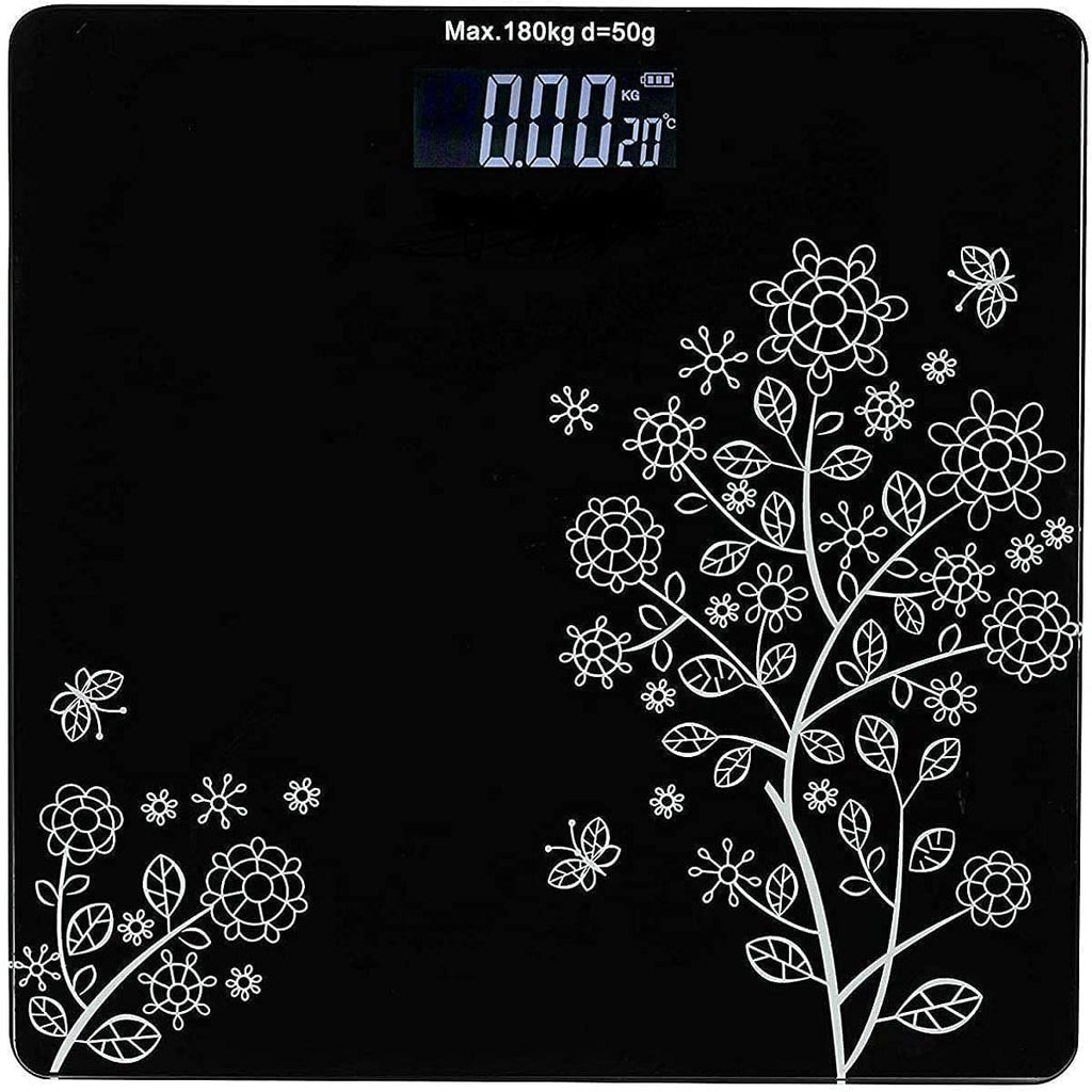 (6)FLOWER DESIGN BLACK BATHROOM SCALE