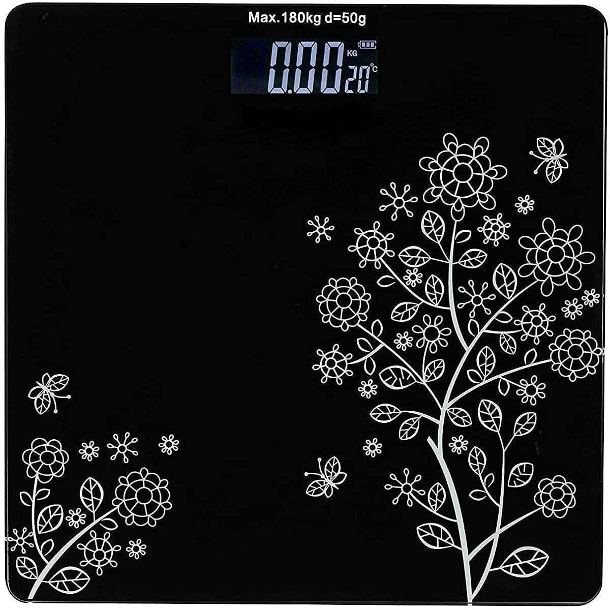 (6)FLOWER DESIGN BLACK BATHROOM SCALE