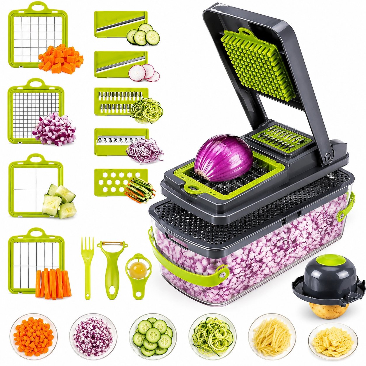 22 in 1 Vegetable Chopper with Container & Interchangeable Blades