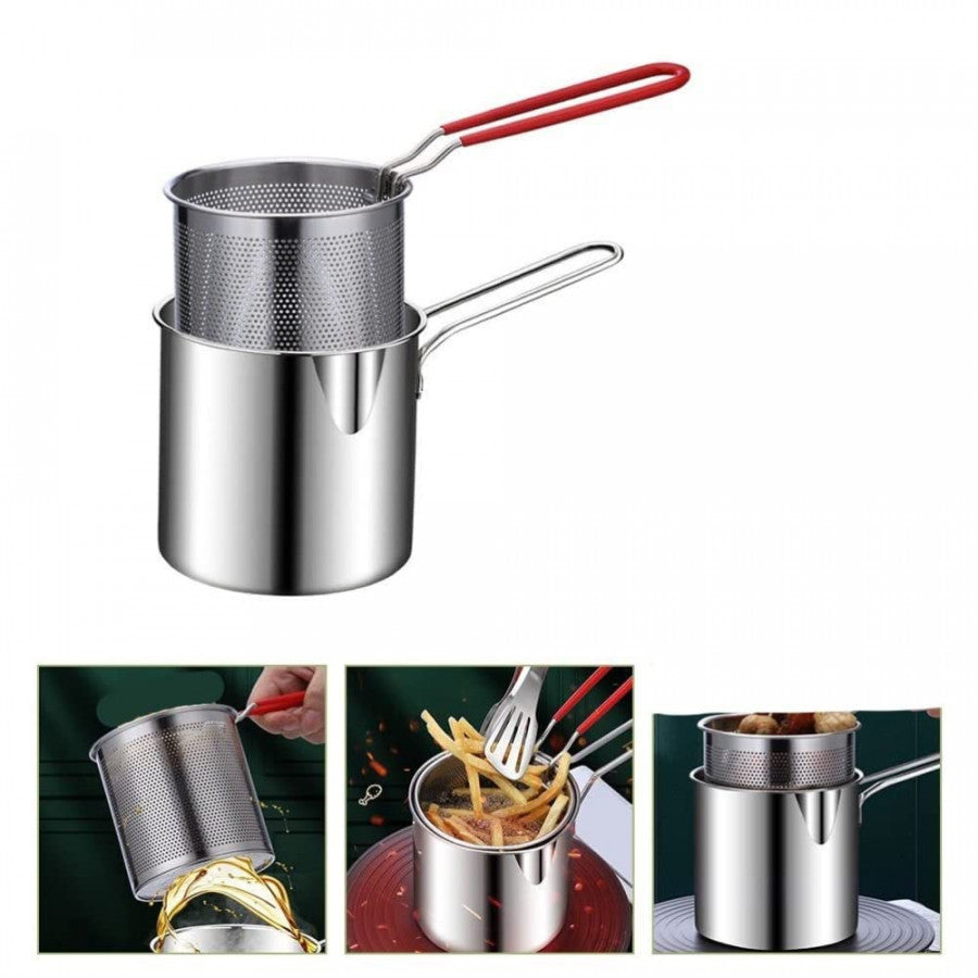 STAINLESS STEEL DEEP FRYER POT WITH BASKET