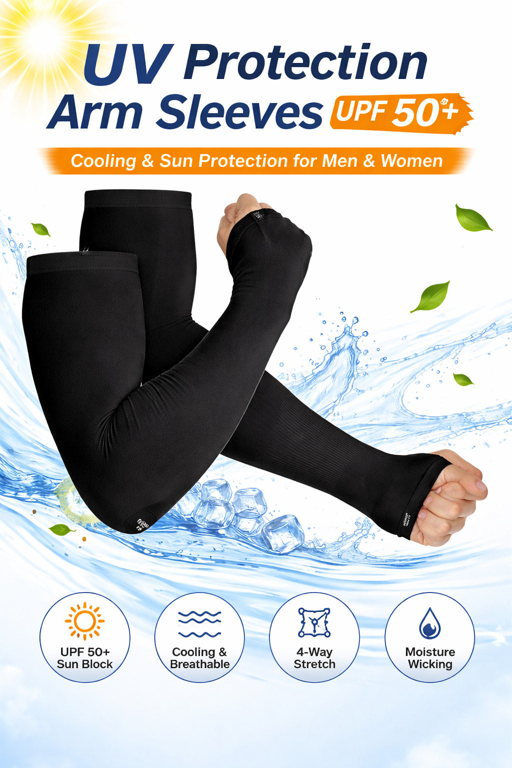 UV PROTECTION ARM SLEEVES NYLON SUN PROTECTION HAND COVER FOR RUNNING AND CYCLING, UNISEX TWO PAIR